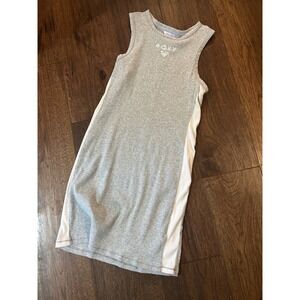 Y2K Roxy Gray Ribbed Sleeveless bodycon midi dress with Side Panel Logo Detail